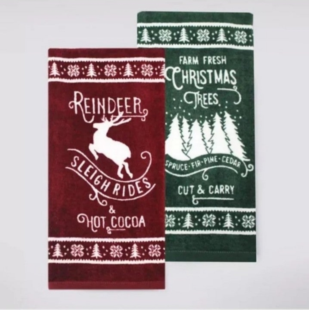 St. Nicholas Square® KITCHEN TOWELS SET Sleigh Rides/Tree Farm BNWT RETIRED 2023